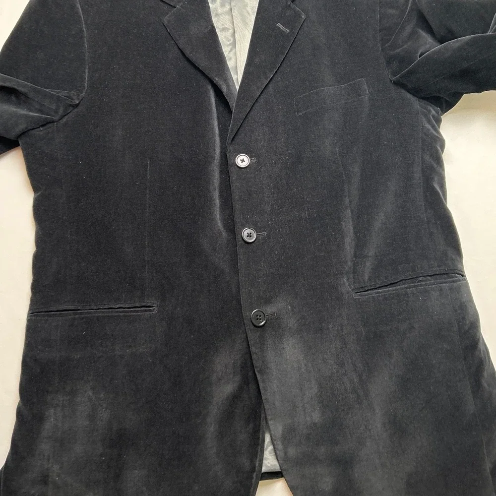 Midtown Man Mens Cotton Velvet 3-Button Blazer Sport Coat Size 42R Black Formal